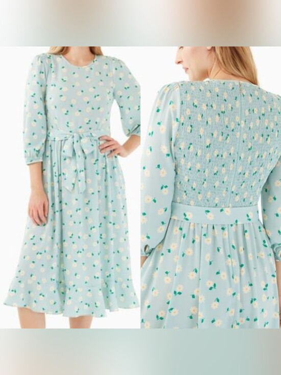 kate spade Dresses & Skirts - kate spade new york Dancing Aster Smocked Dress Sz. Light Blue Floral Midi Dress